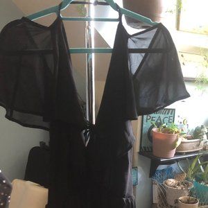 so Unique Long Dress; sheer sleeves; open tie back